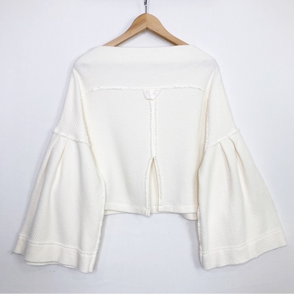 Free people with a free cream waffle knit top with split back - Picture 6 of 13